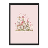 Pink Castle Wall Art, Watercolor Fairy Tale Print, Whimsical Home Decor, Kids Room Art, Princess Castle Art, Fantasy Castle Wall Art - Tawshia